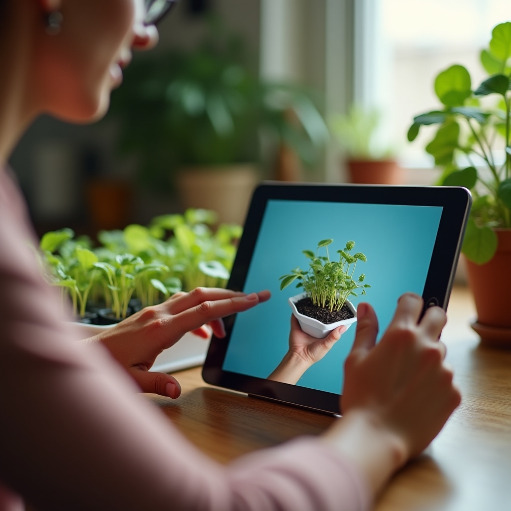 Pantalla mostrando un tutorial en video sobre cuidado de plantas hidropónicas